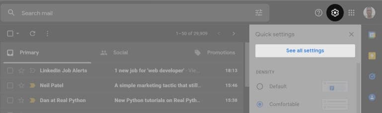 Go to See all settings from Gmail Settings