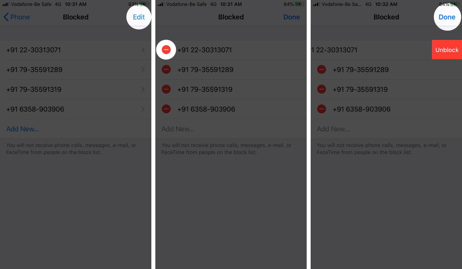 Unblock Specific Number from Blocked List on iPhone