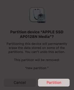 click partition to delete a storage