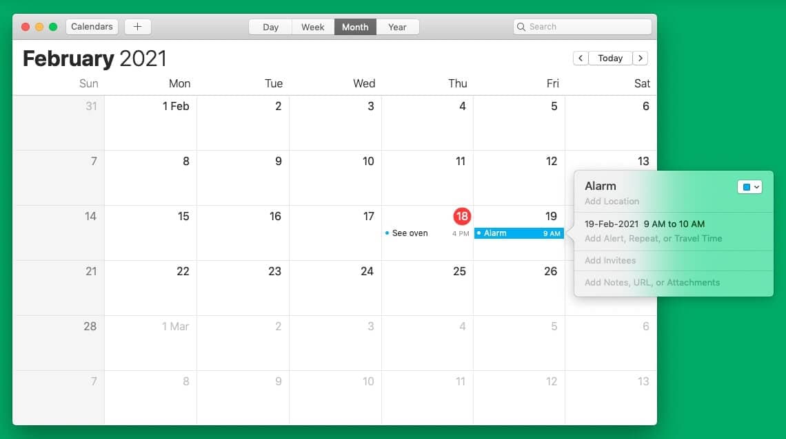 Set alarm on mac using calendar app