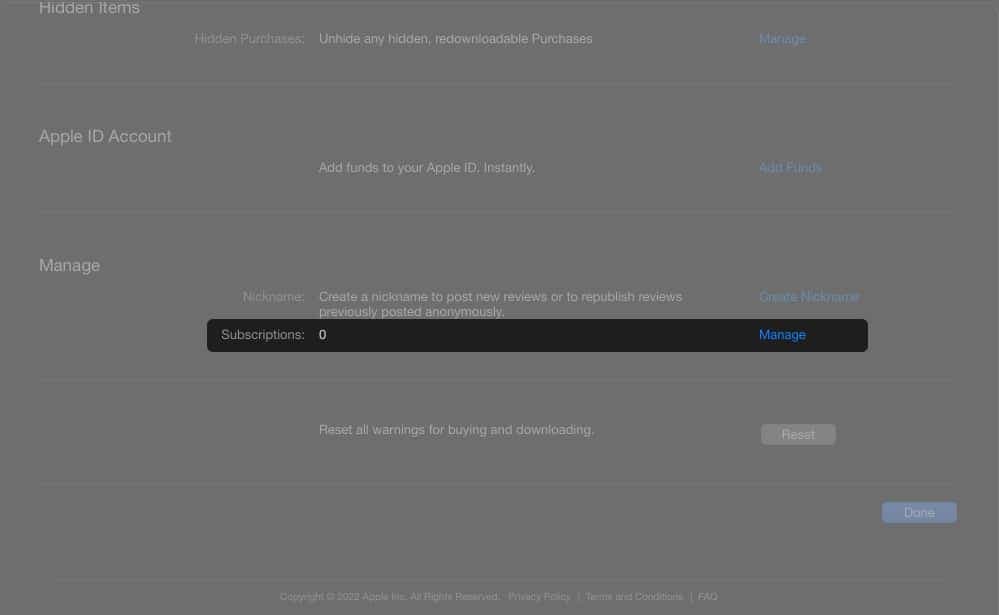 Click on Manage under Subscriptions on Mac