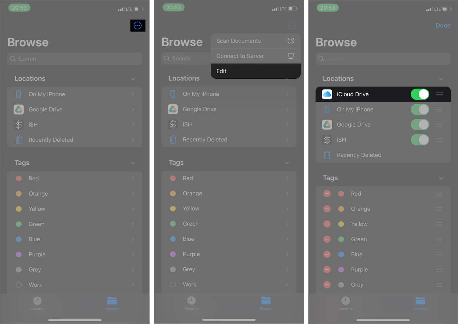 Ensure that Files app has iCloud Drive access in settings on iPhone
