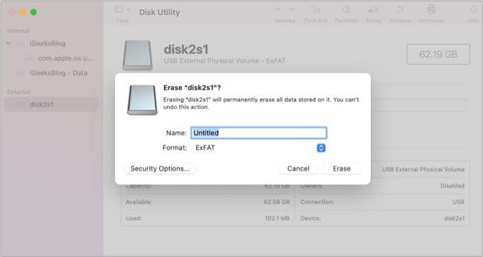 Erase your SD card from Disk Utility app on mac