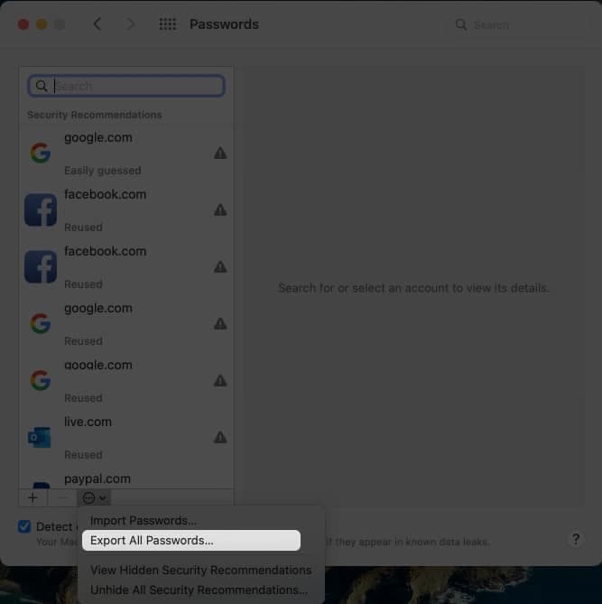 Export all passwords on mac