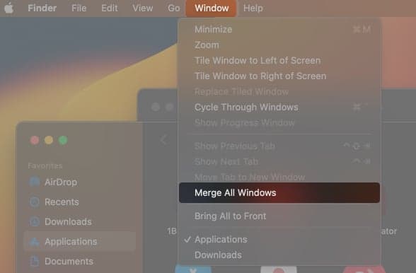Merge all Finder windows on Mac
