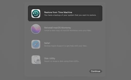 Restore from time machine on mac.