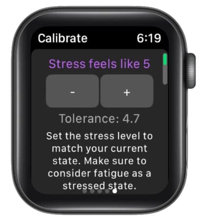 Stress threshold option in StressFace app on Apple Watch