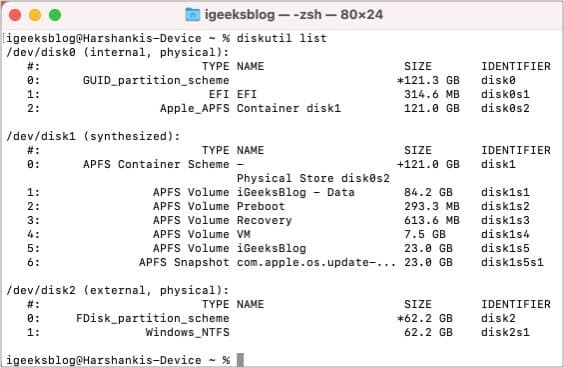Type diskutil list in Mac Command Line