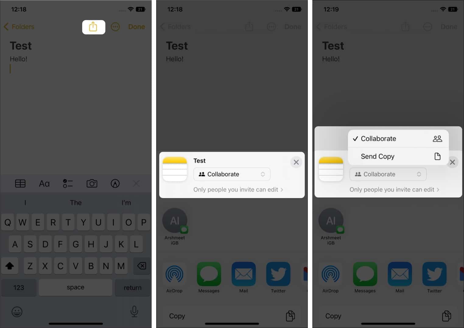 Collaboration invitation on iphone