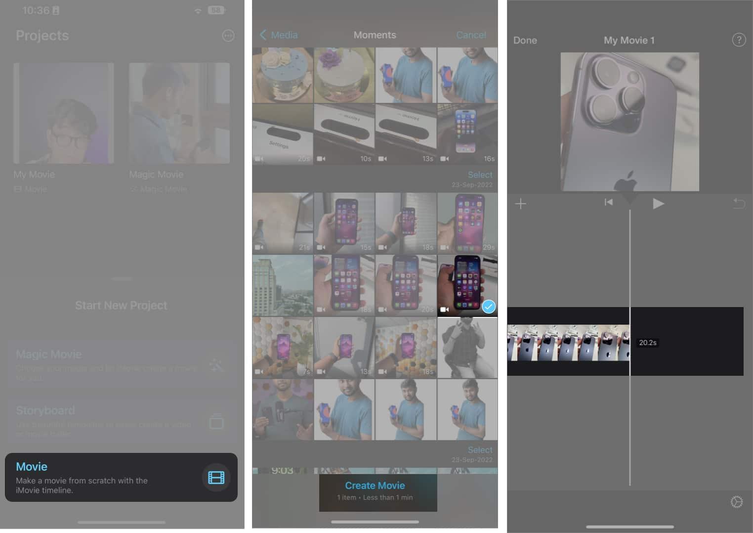 Tap the video timeline to make changes to the video on iphone