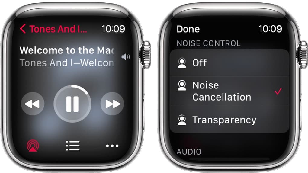 Transparency mode settings from Apple Watch