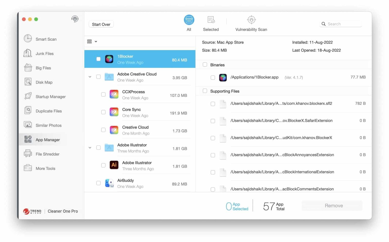 App Manager in Cleaner One Pro for Mac