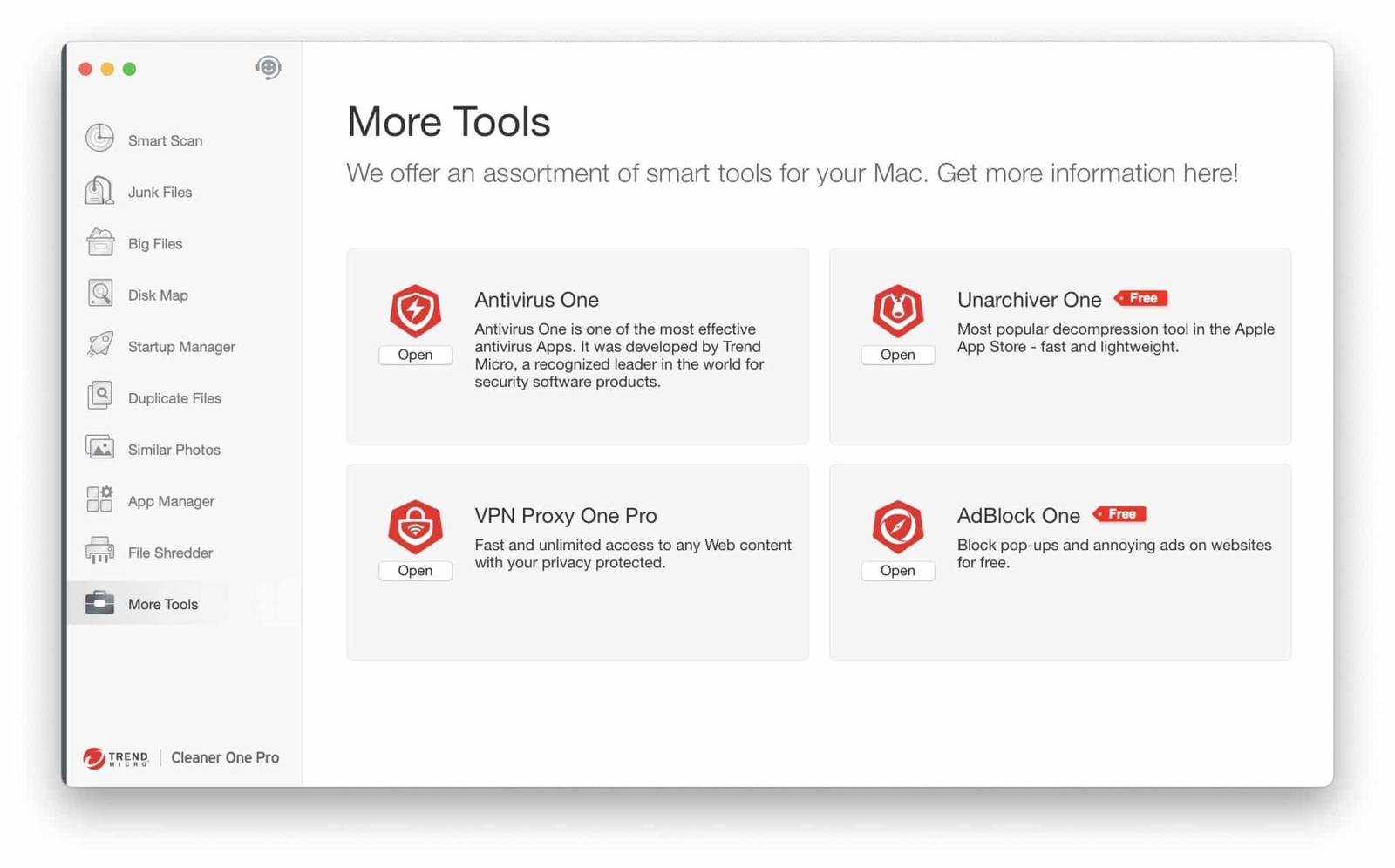 Find more tools in Cleaner One pro on a MacBook