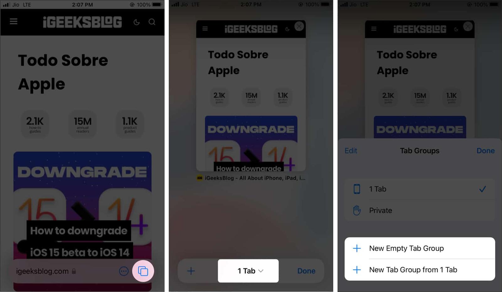 How to create a tab group on iPhone