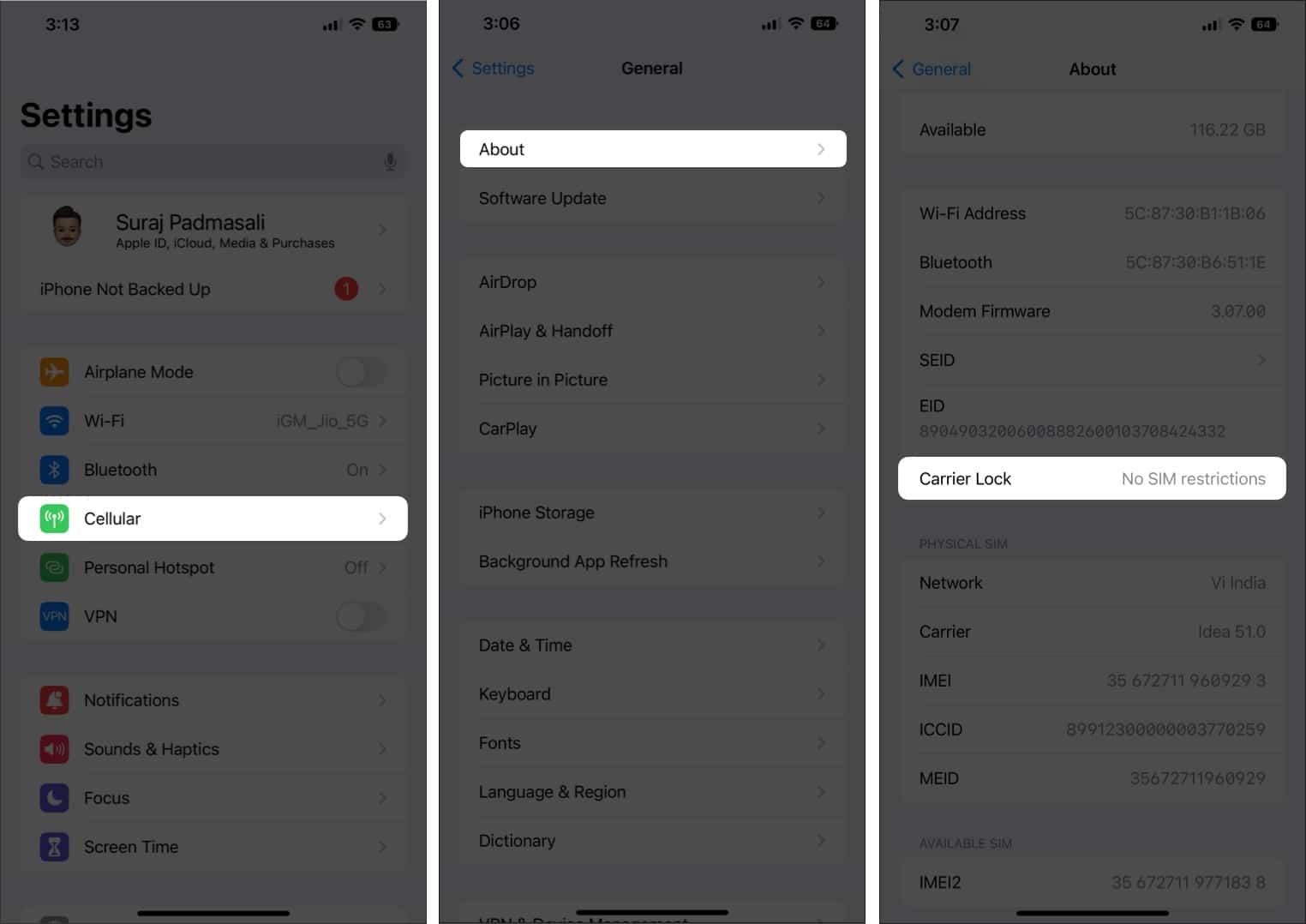 Steps to check carrier lock status on an iPhone