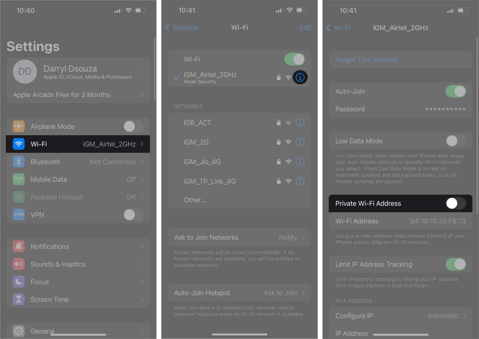 Disable Private Wi-Fi Address in Settings on iPhone