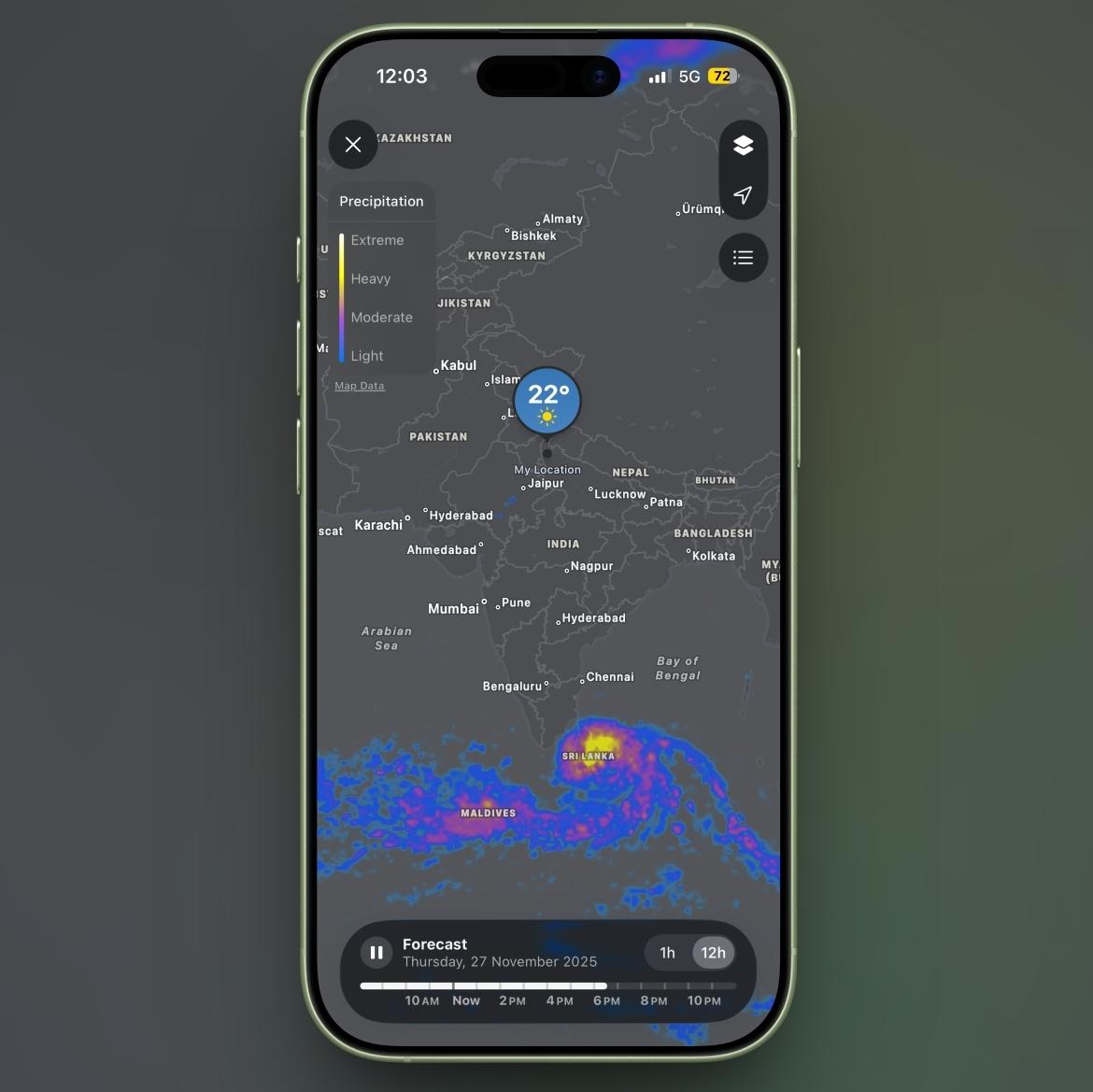 Precipitation Layer in Apple Weather app