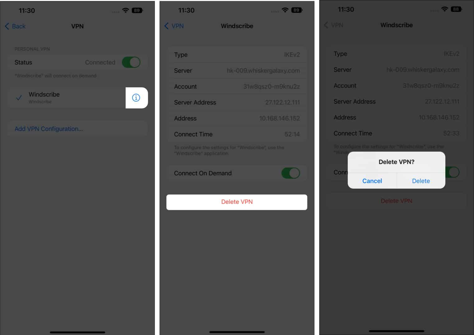 Select Delete pop up in setting on iPhone