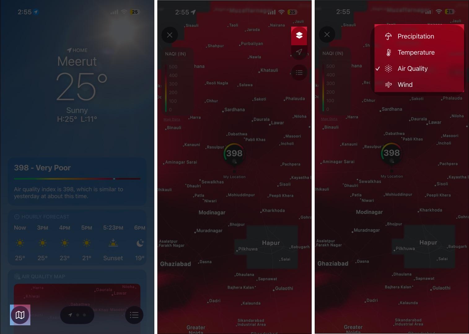 View Real-time Maps for Radar Precipitation and Air Quality in Weather App