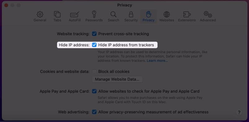 Hide IP address on macOS Monterey 