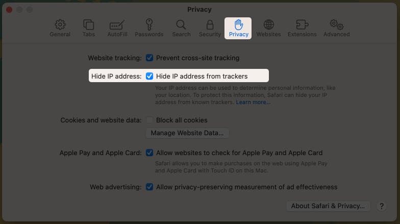 Hide IP address on macOS Ventura 