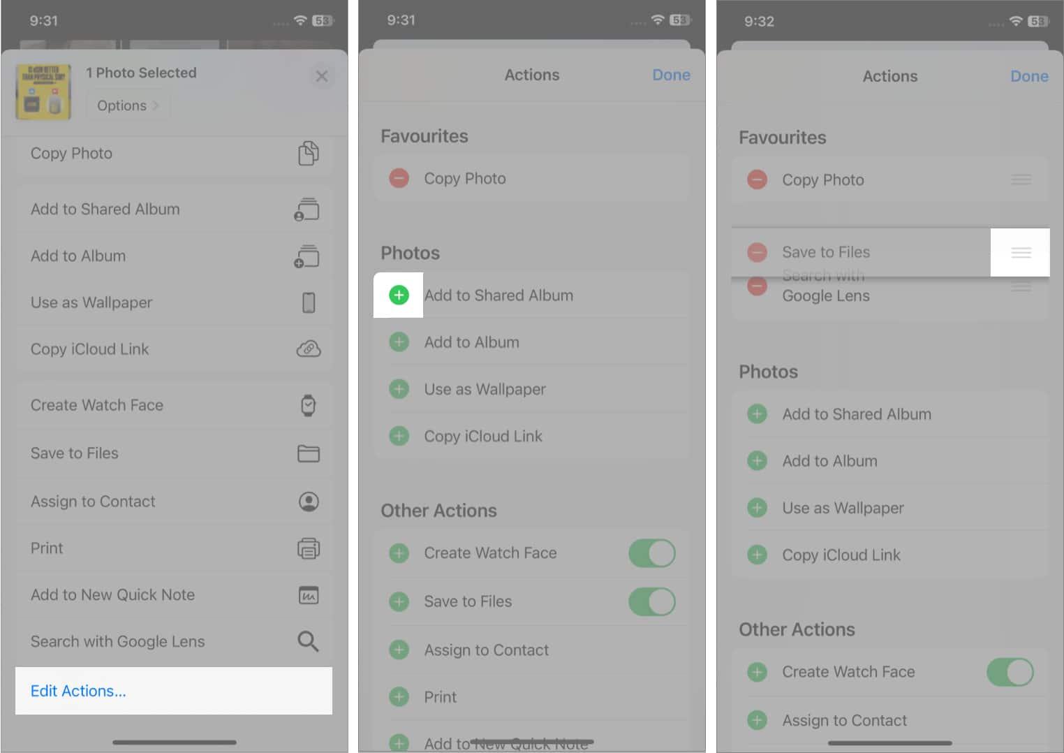 Remove actions from Favourites in share sheet on iPhone