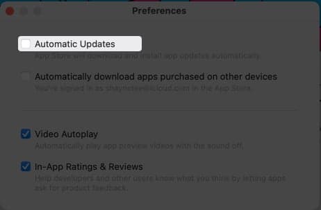 Untick Automatic Updates on Mac
