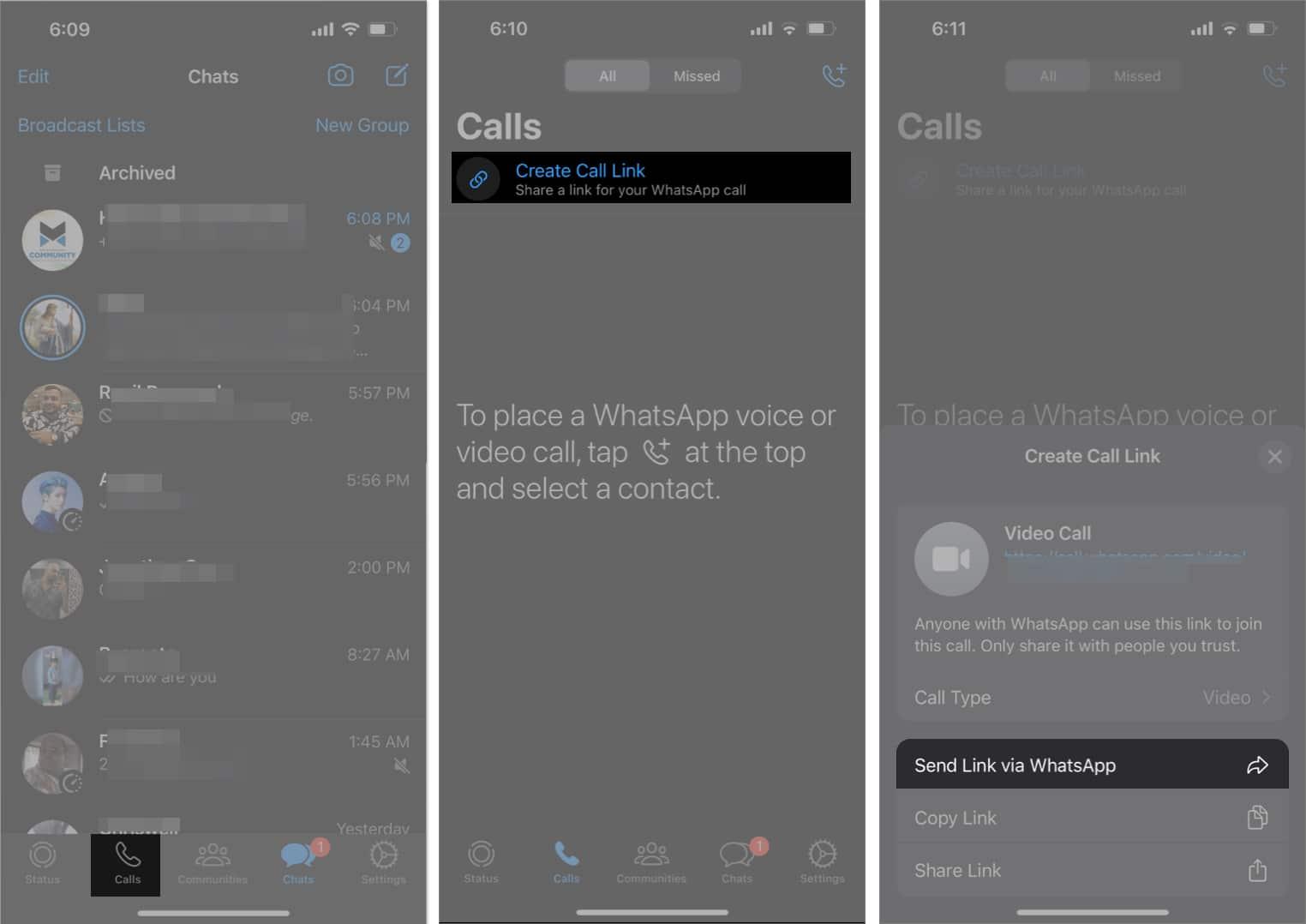 select the Send Link via WhatsApp option on iPhone