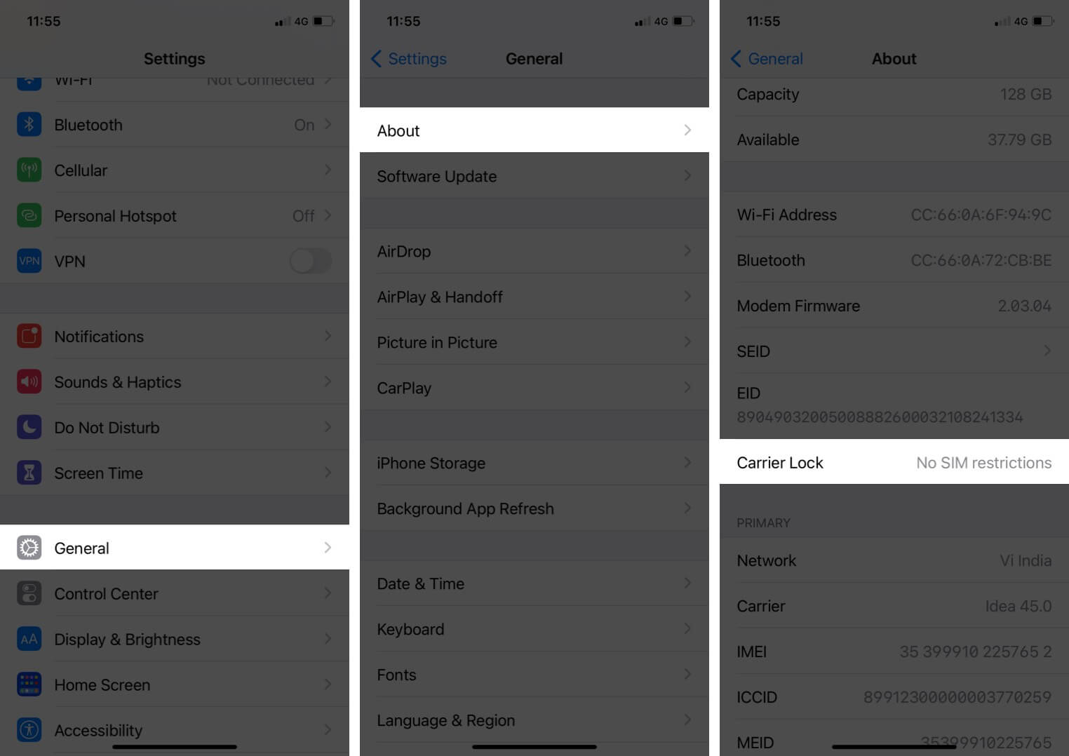 Check Carrier Lock setting on iPhone
