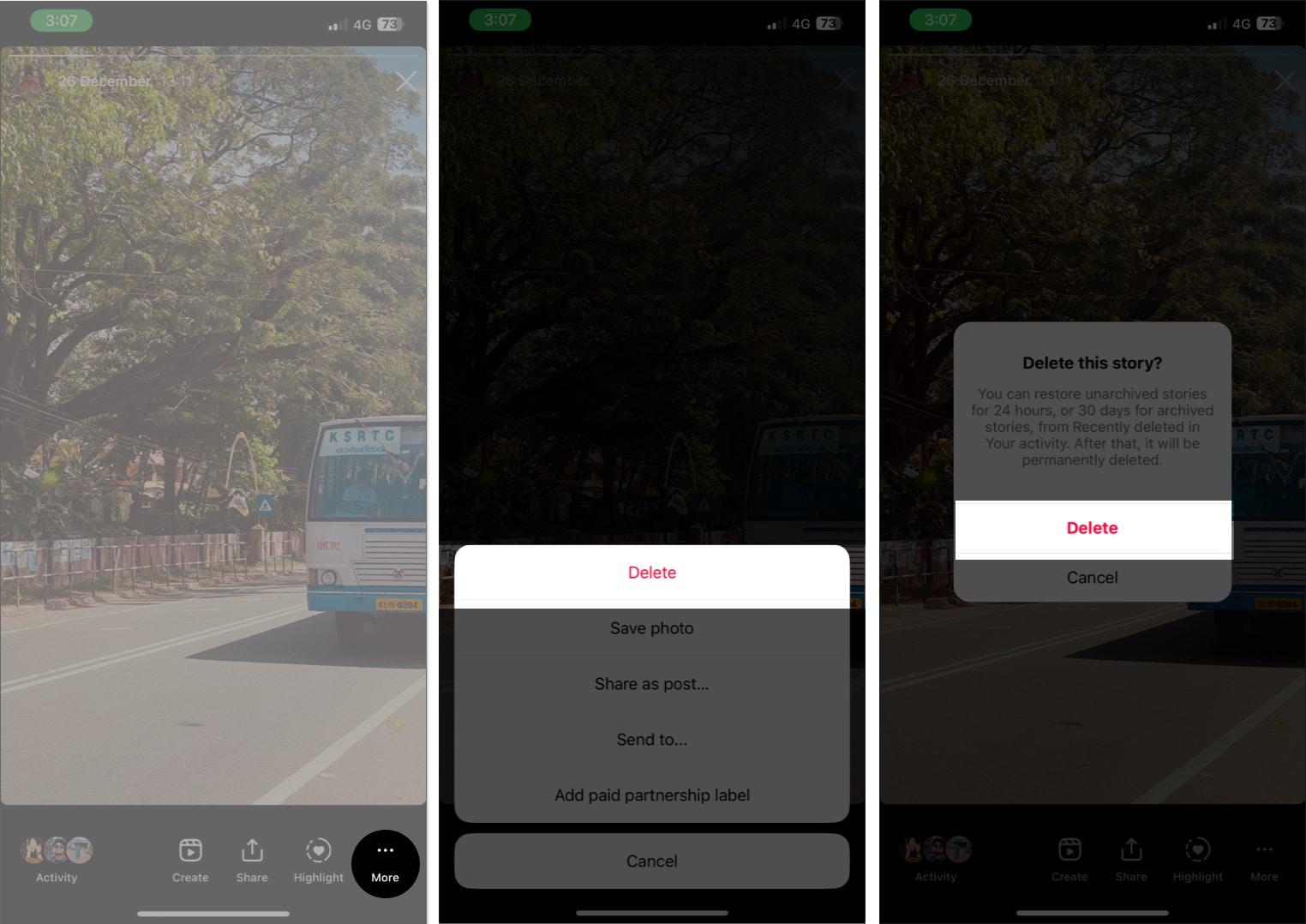 Delete archived story in Instagram on iPhone or Android