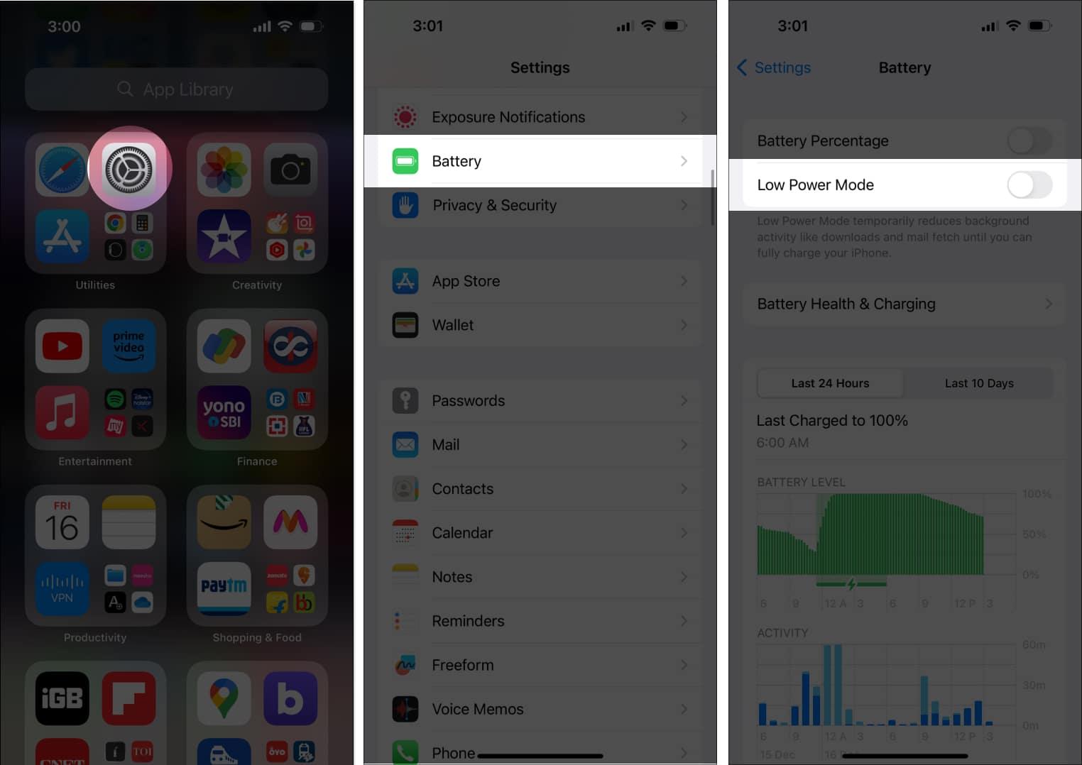 Disable Low Power Mode on iPhone