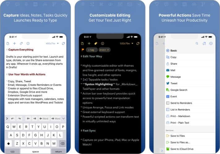 Drafts text editor for iPhone and iPad screenshot