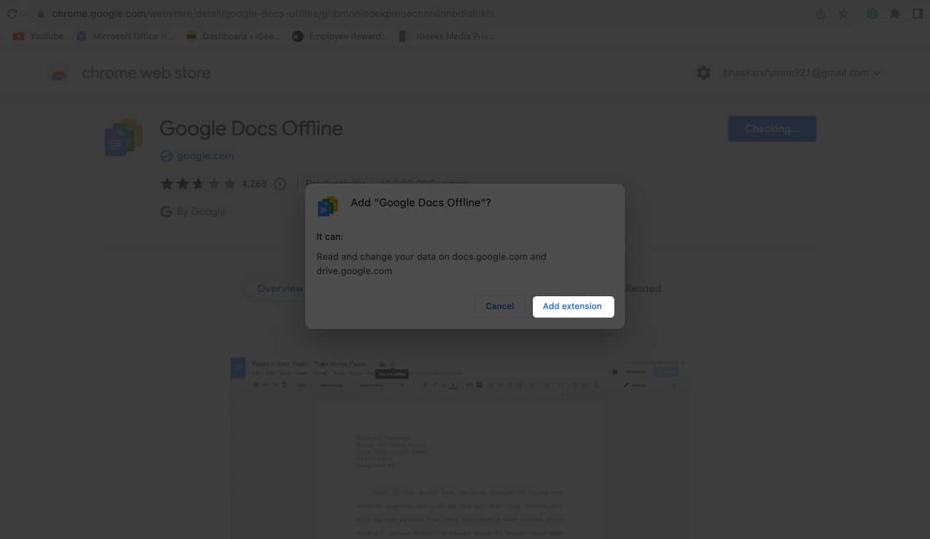 How to install and setup Google Docs offline Chrome extension on Mac 