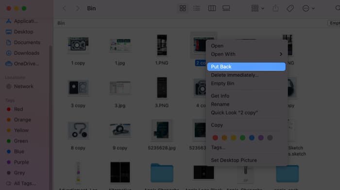 Recover deleted photos from Trash on Mac