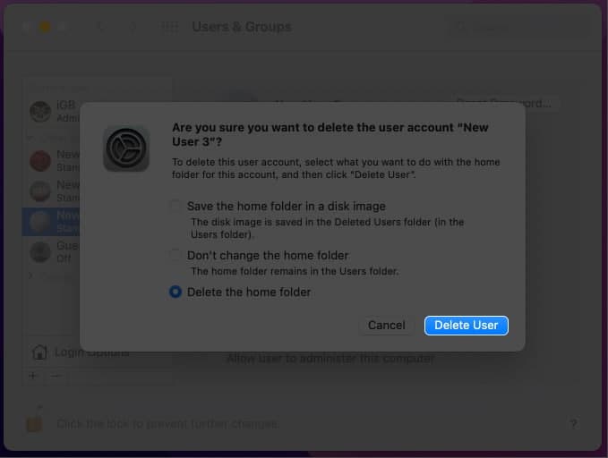 Remove a user on macOS Monterey 