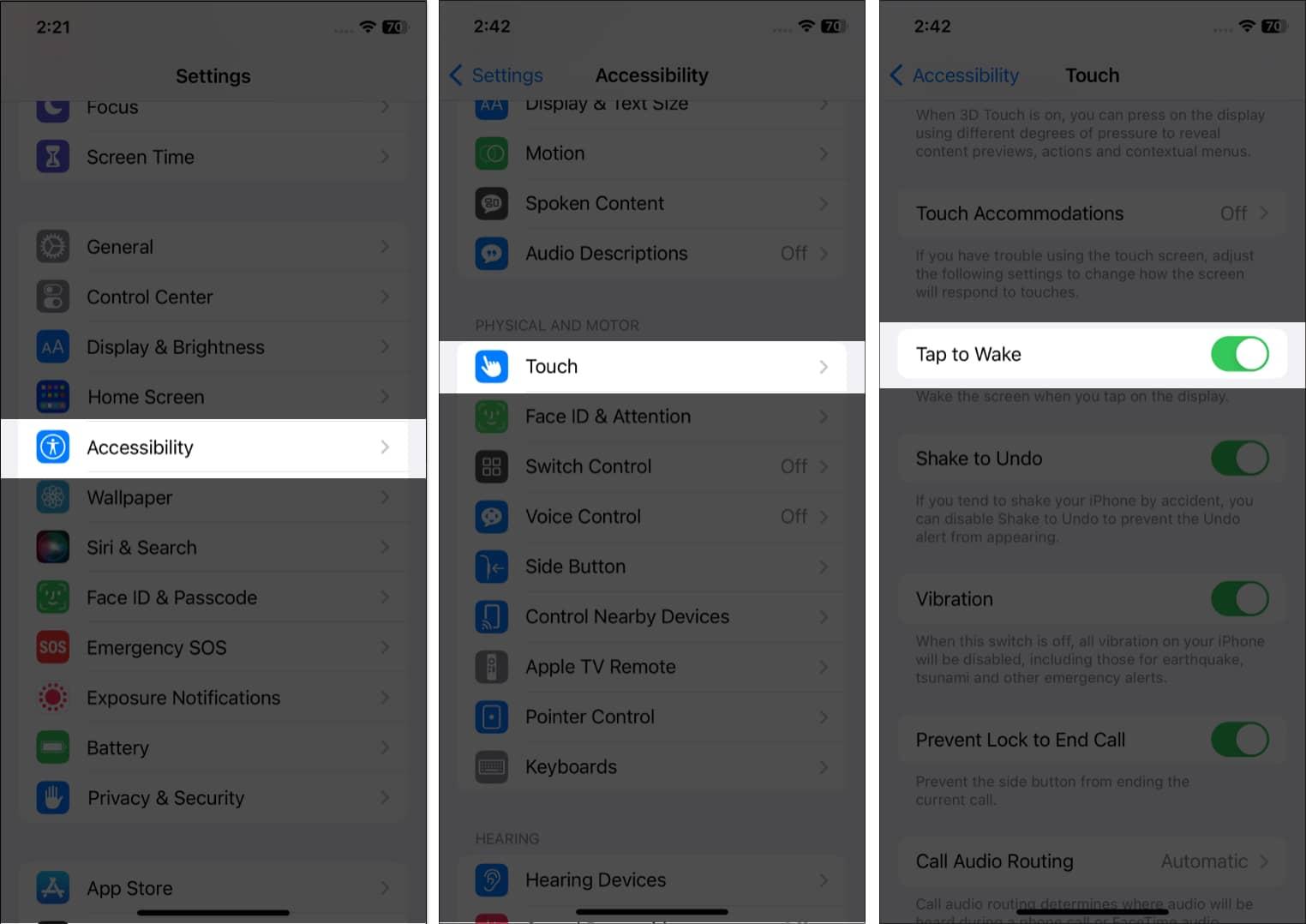 Ensure Tap to Wake is enabled on iPhone