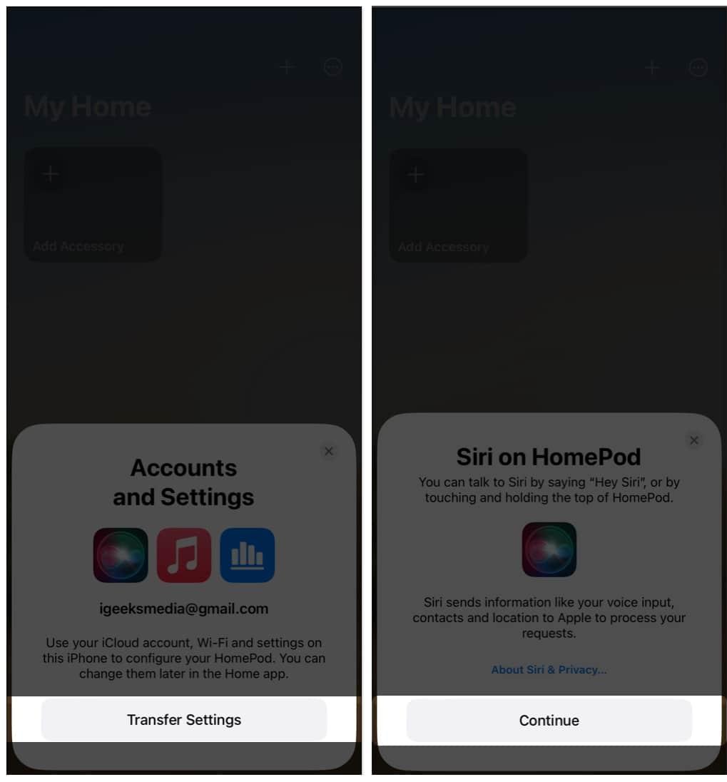 Go to Transfer Settings and tap Continue