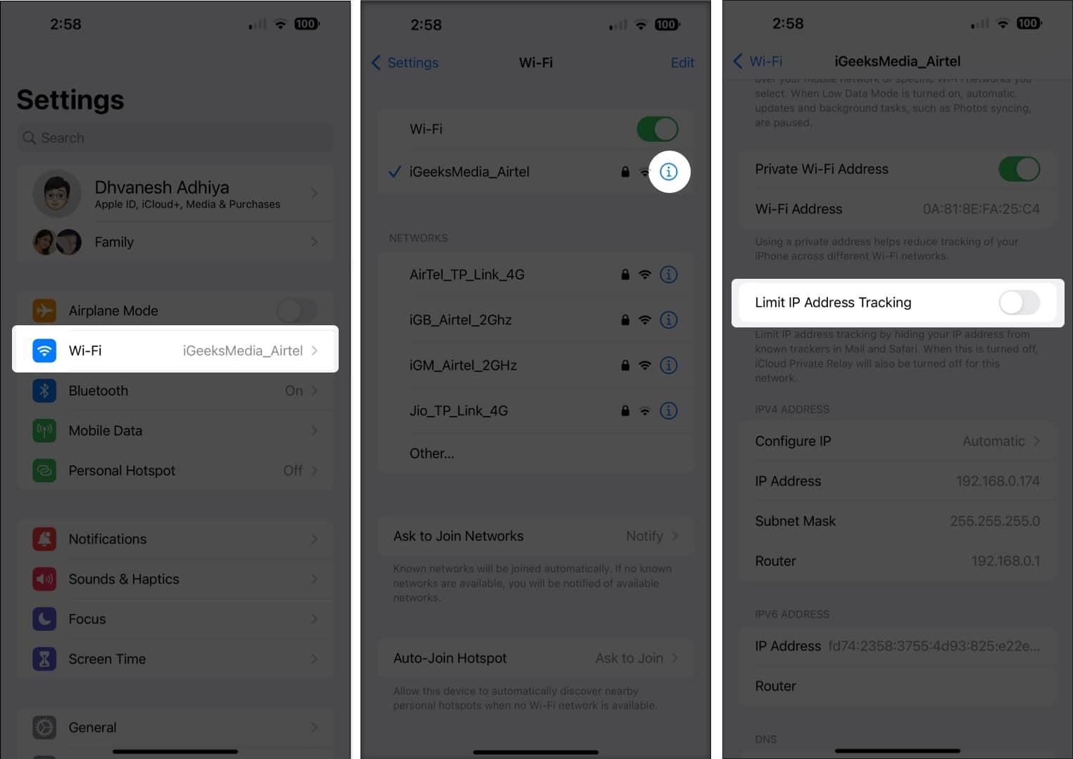 Turn on private relay on iPhone and iPad using Wifi, Go to Setting tap Wifi, Tap (i) on connected network, Toogle off ip address