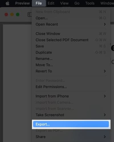Click File, Export in the menu bar