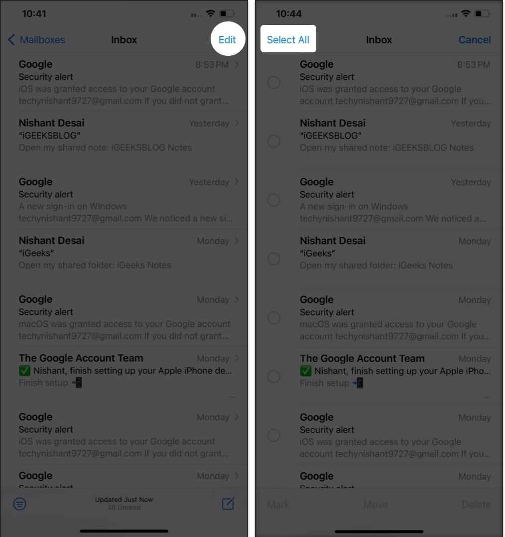 How to delete all emails at once in Mail app on iPhone
