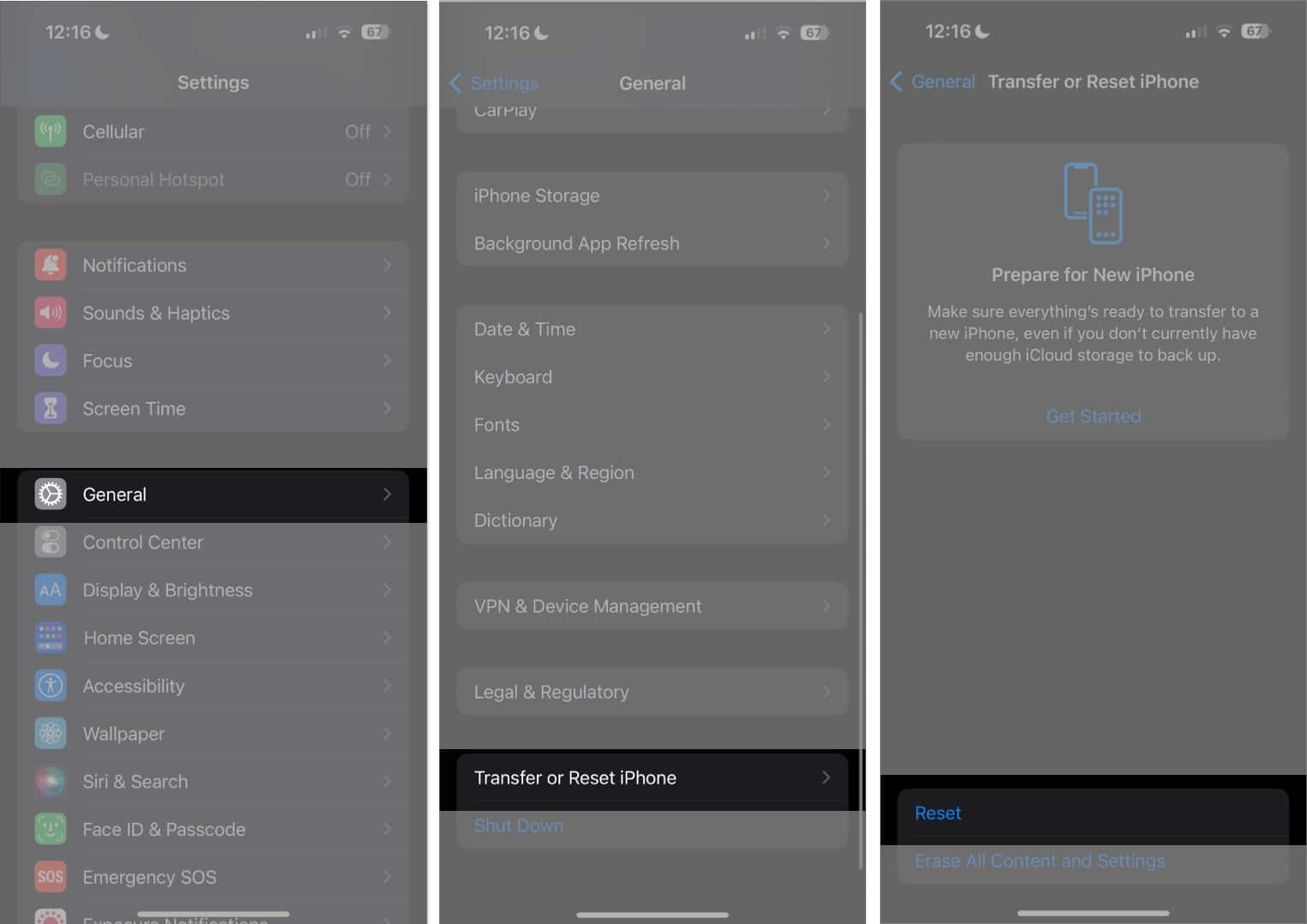 Go to Settings, General, Transfer of Reset iPhone, Reset