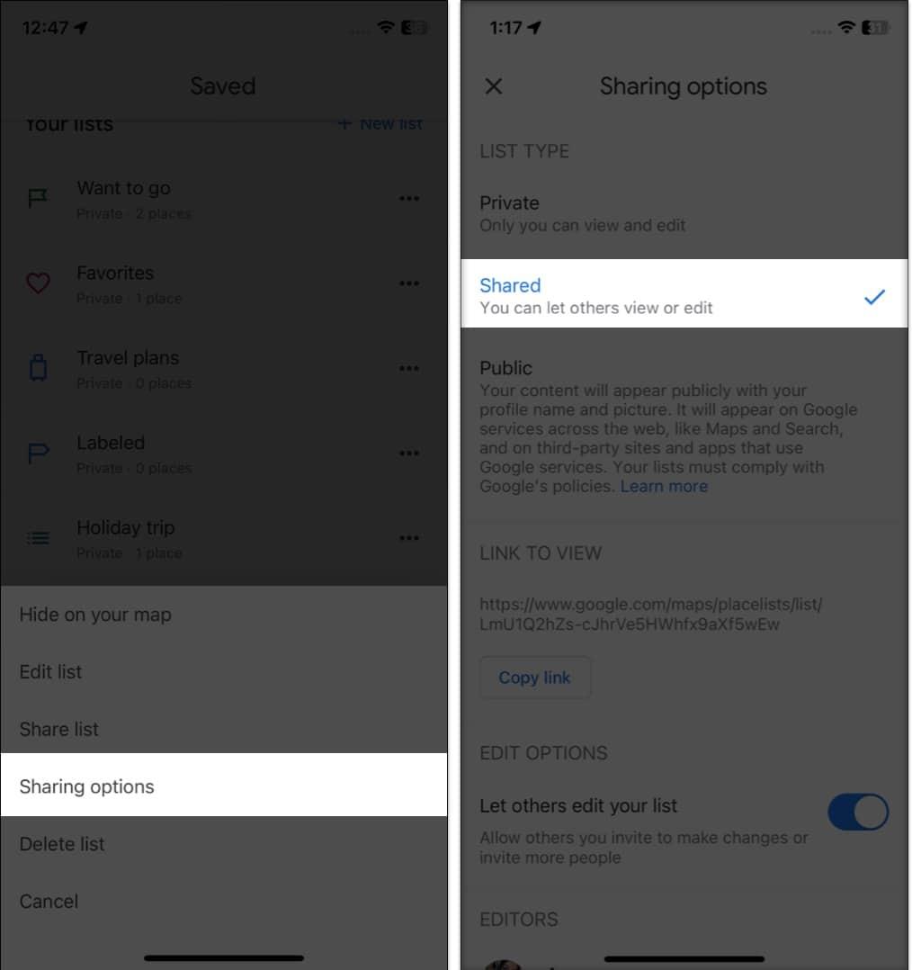 Manage who can edit your shared lists