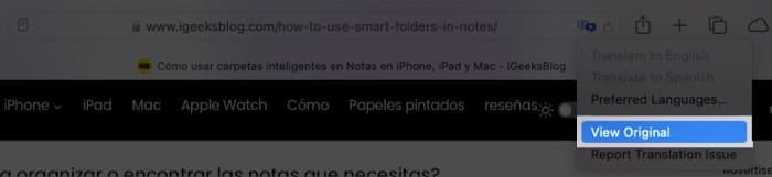 Select the Translate icon and pick View Original