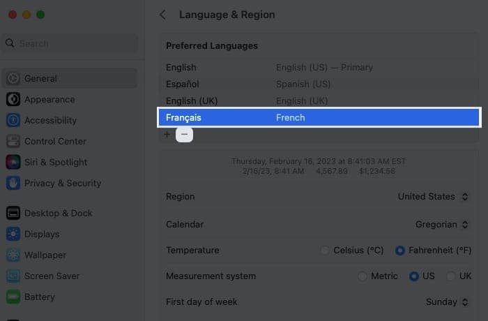 to remove language, click on minus sign