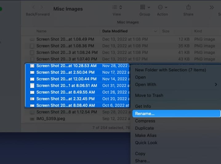 Click Rename after selecting multiple files