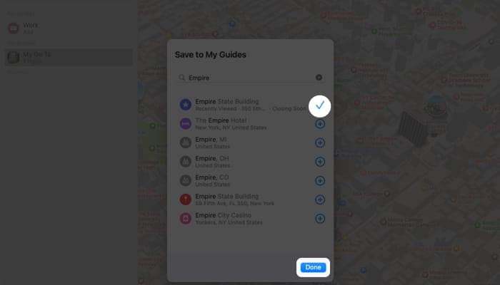 Click the plus sign, tap Done after adding all locations