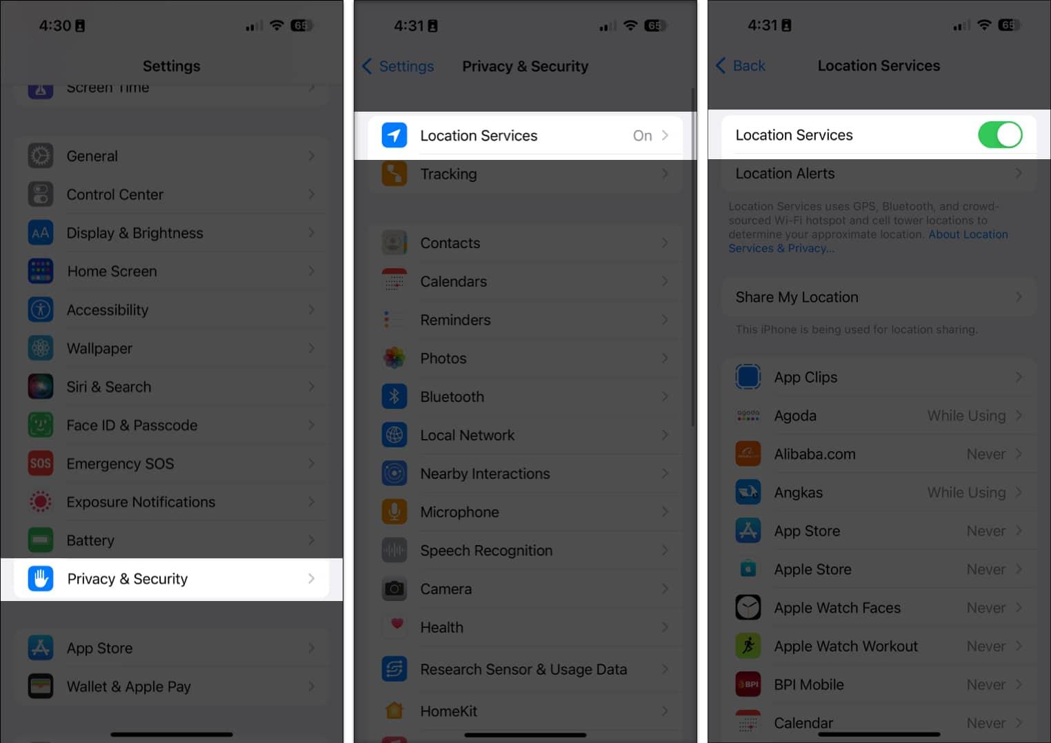 Turn on Location Services