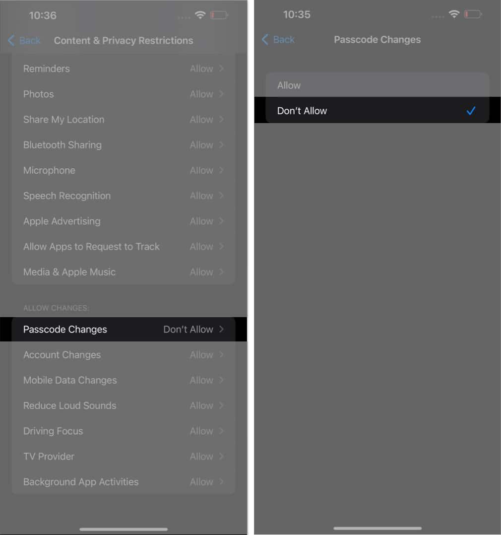 Choose passcode settings enable dont allow in settings