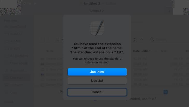 Click Use .html to save the file as an HTML file on Mac