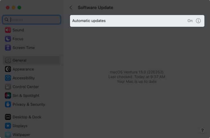 Click the Info icon to the right of Automatic updates on Mac